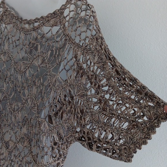 Dress Barn Croched Open Knit Sweater Tunic Womens Large Beige‎ Sheen Boho Travel - Picture 4 of 12